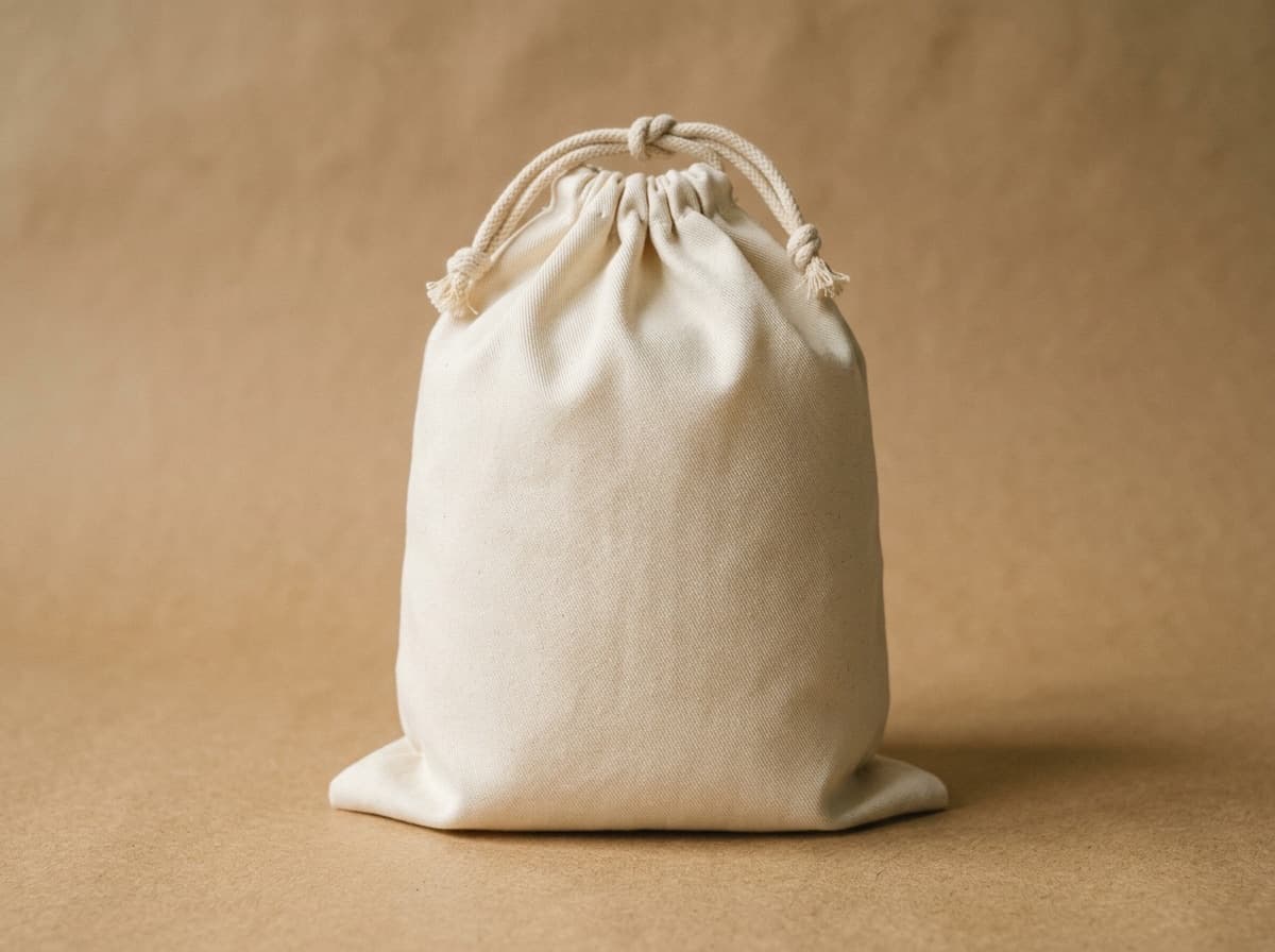 Cotton sateen dust bag with drawstring cinched