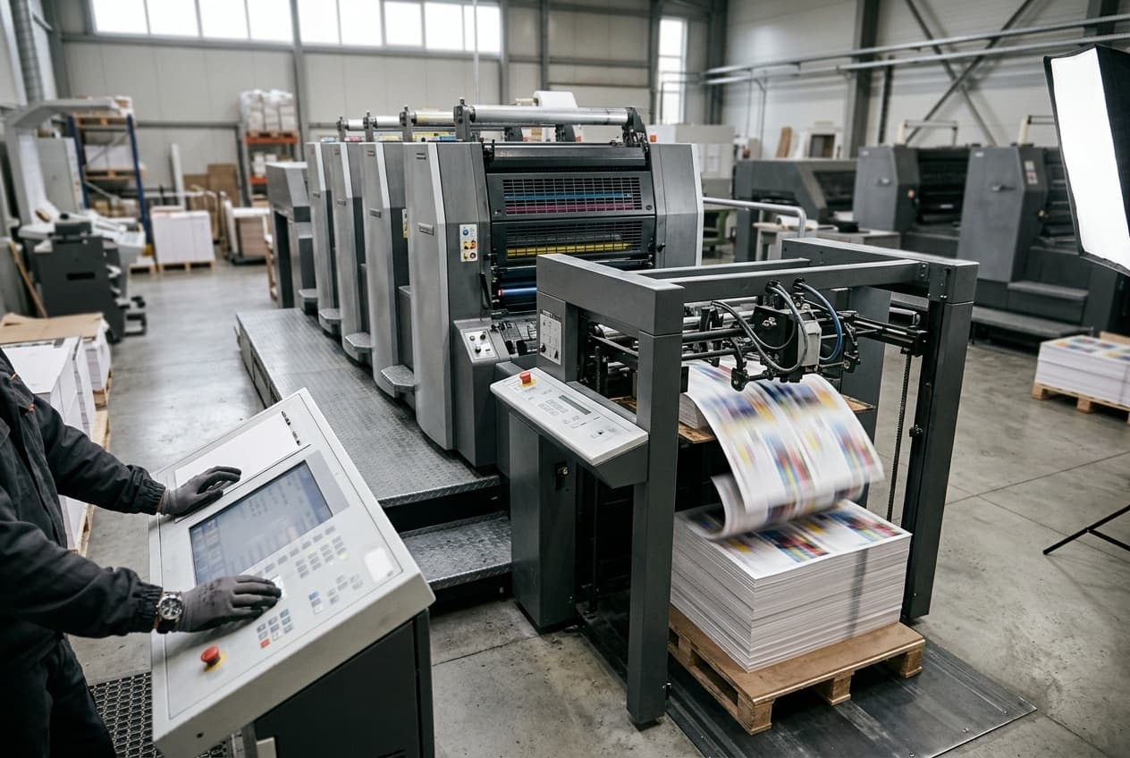 Offset press running with sheets in the delivery stacker